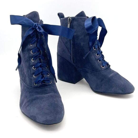 Sam Edelman Boot Tate Dark Blue Suede Block Heel Lace Up Granny Boot Size 5.5 - Picture 2 of 16